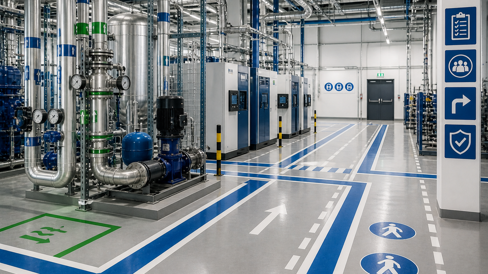 Moderne industrielle Anlagenhalle mit klaren Wegen